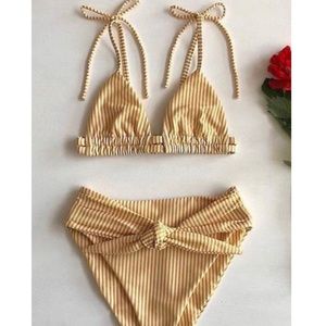 Yellow and Gold striped high waisted bathing suit✨